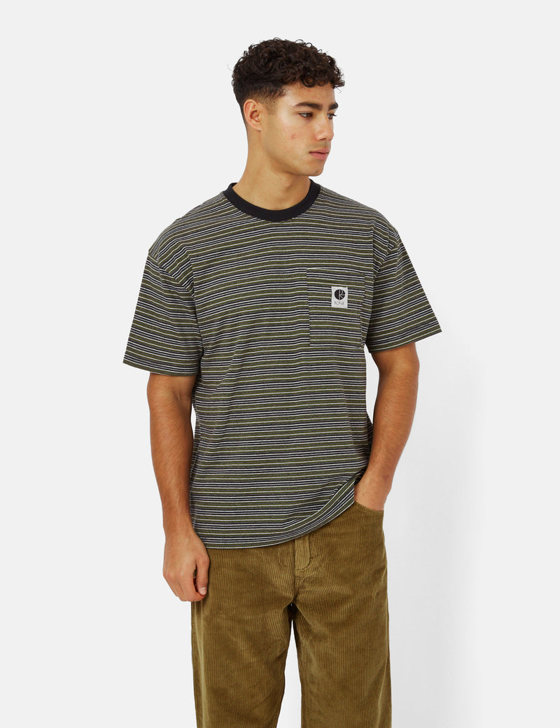 Polar Skate Co. Stripe Pocket T-Shirt - Black/Green