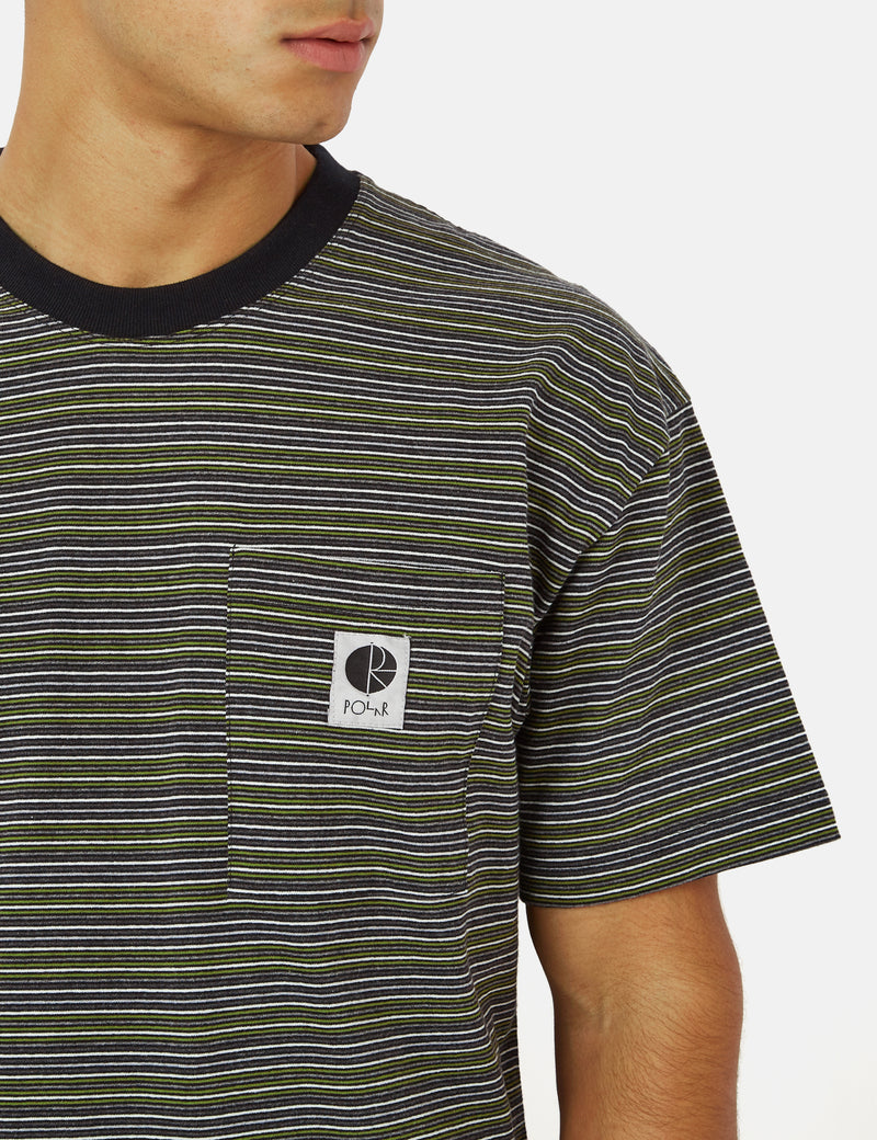 Polar Skate Co. Stripe Pocket T-Shirt - Black/Green
