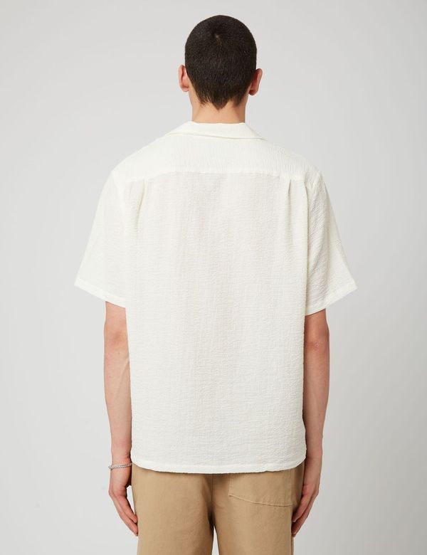 Portuguese FlannelフラメSSシャツ（シアサッカー）-オフホワイト