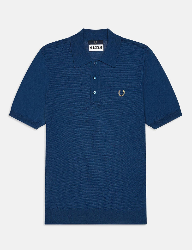 Fred Perry x Miles Kane Texture Panel Knitted Shirt - Deep Marine