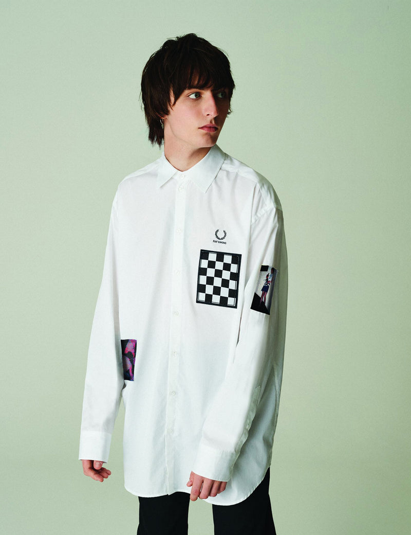 Chemise oversize à patchs Fred Perry x Raf Simons - Blanc