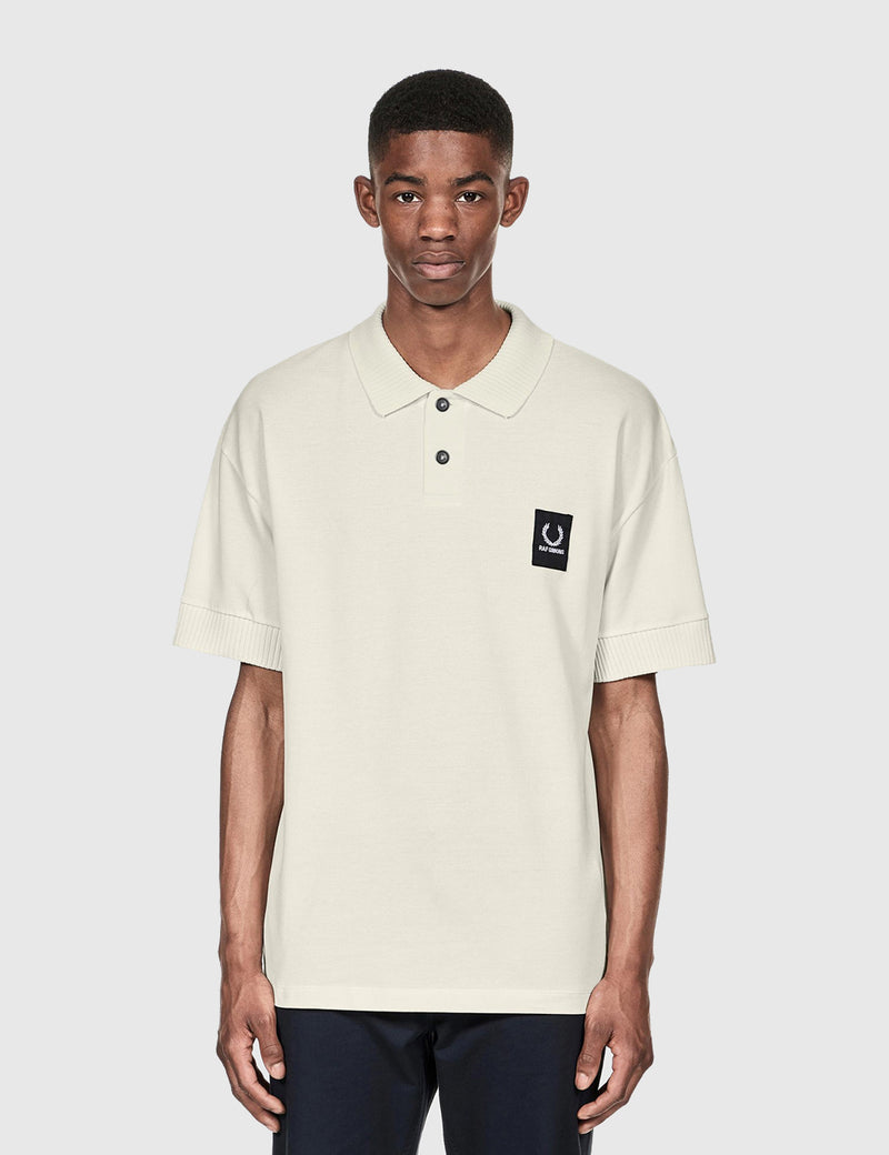 Chemise Fred Perry x Raf Simons en piqué côtelé à manches courtes - Ecru