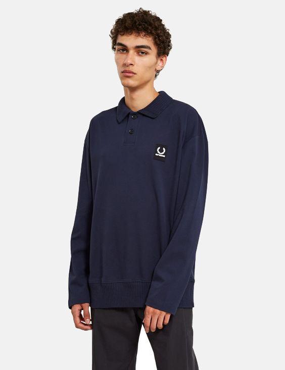 Fred Perry x Raf Simons Long Sleeve Pique Shirt - Dark Navy