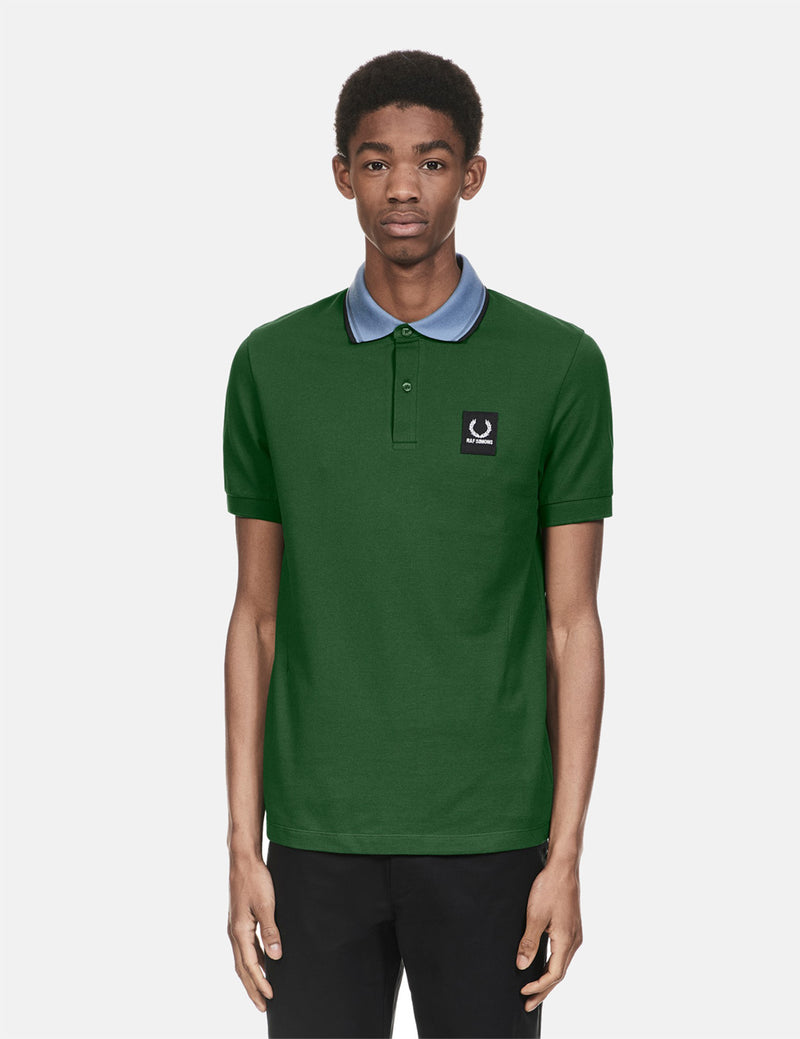 Fred Perry x Raf Simons Contrast Collar Pique Shirt - Tartan Green