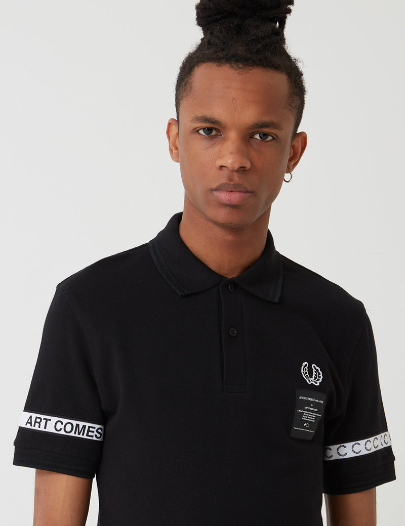 Fred Perry Art Comes First Taped Pique Shirt - Black