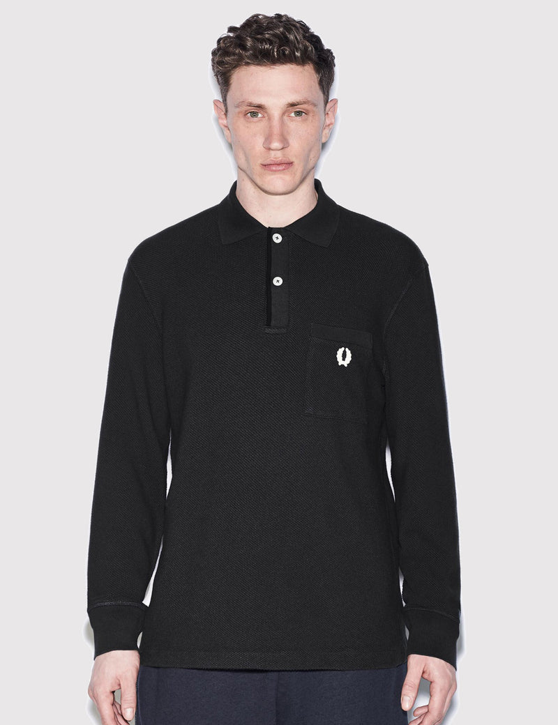Fred Perry x Nigel Cabourn Long Sleeve Training Pique Shirt - Washed Black