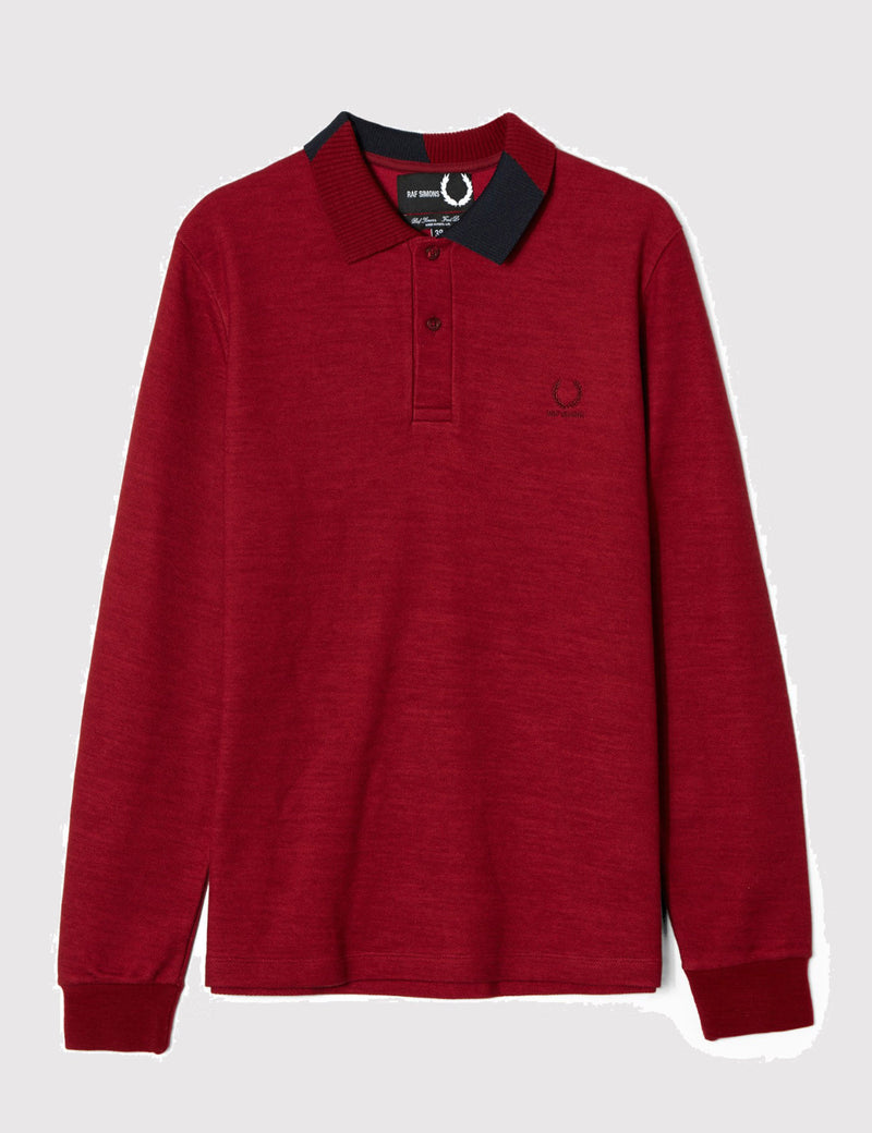 Fred Perry x Raf Simons Long Sleeve Abstract Collar Pique Shirt - Rosso