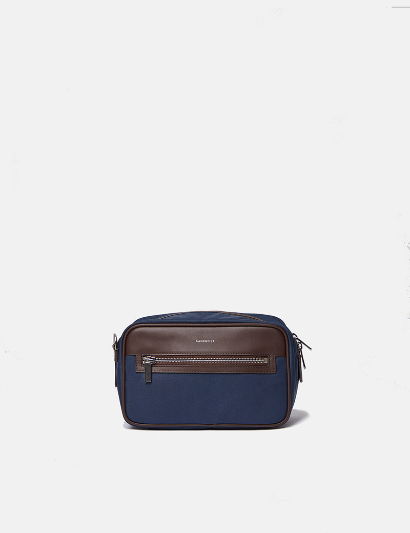 Sandqvist Jonas Wash Bag - Navy Blue/Brown