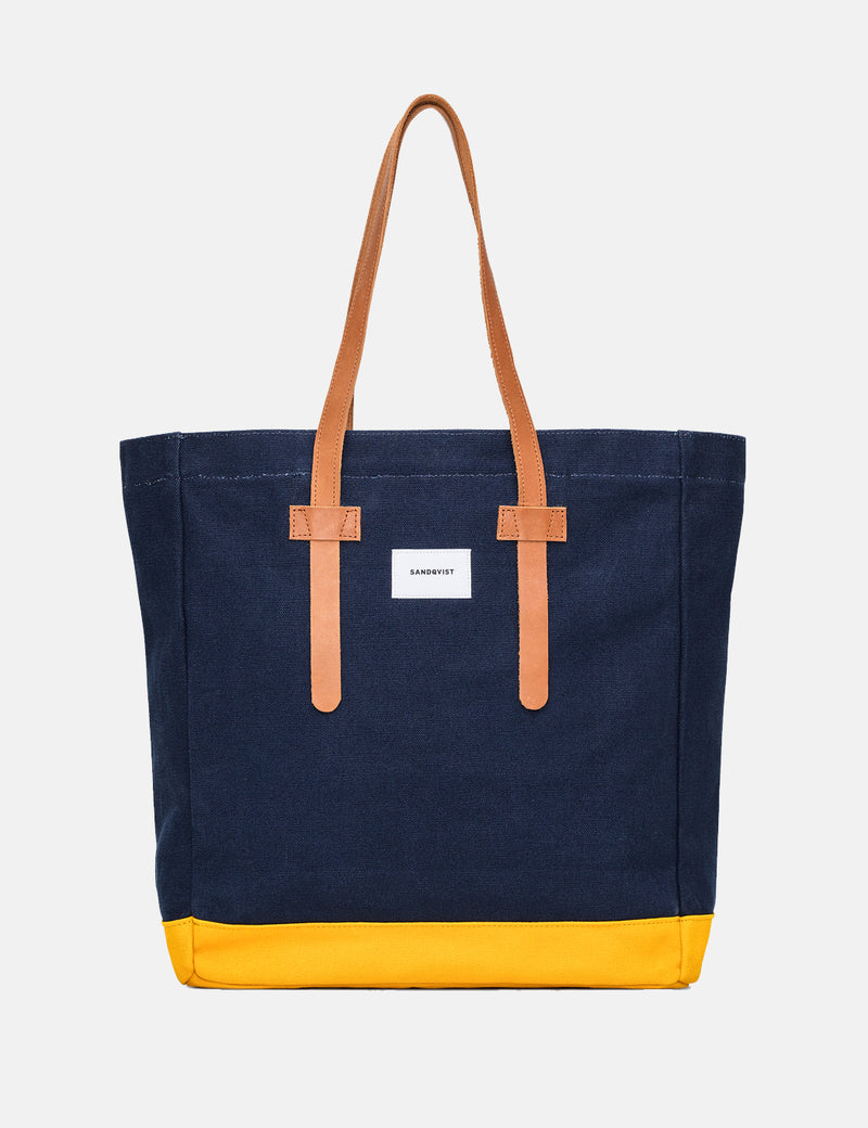 Sandqvist Stig Tote Bag (Canvas) - Blue/Yellow