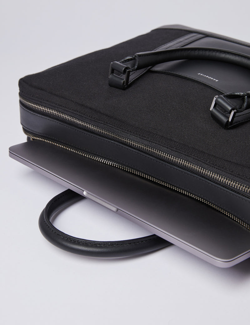 Sandqvist Melker Twill/Leather Briefcase - Black