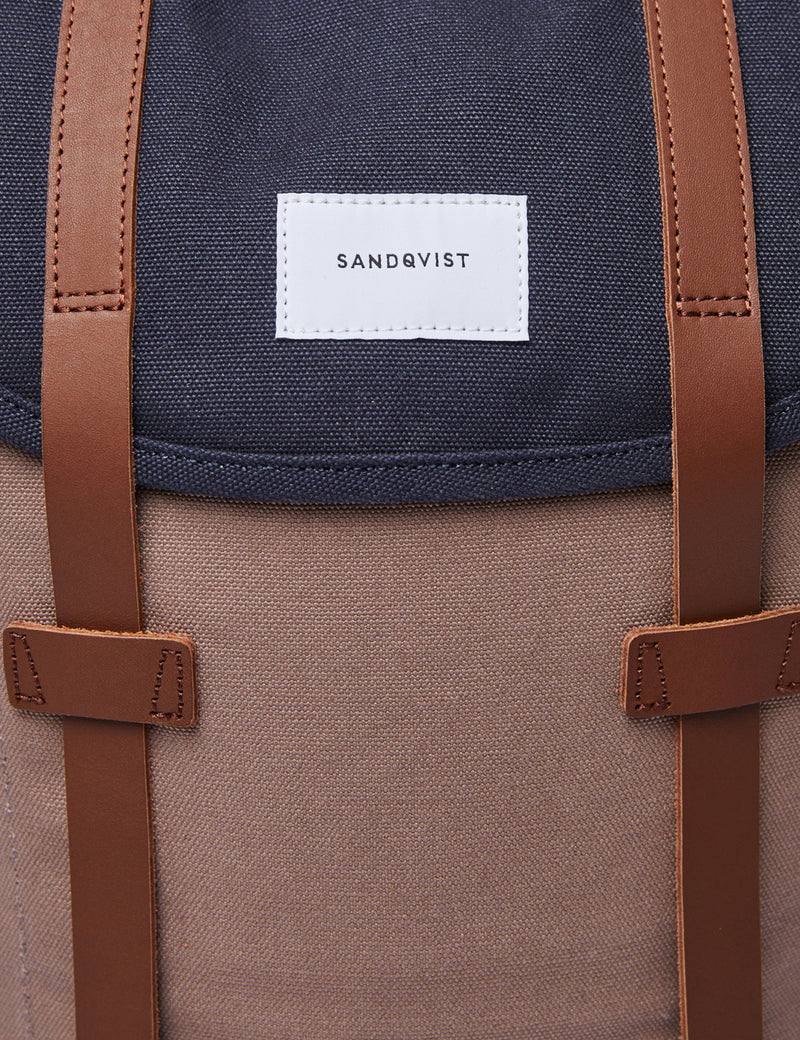 Sandqvist Stig Backpack (Canvas) - Navy Blue/Earth Brown