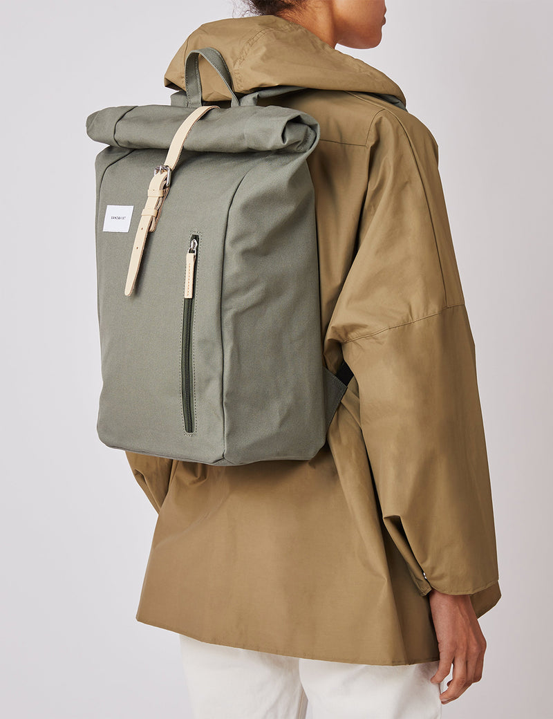 Sandqvist Dante Backpack - Dusty Green/Natural Leather