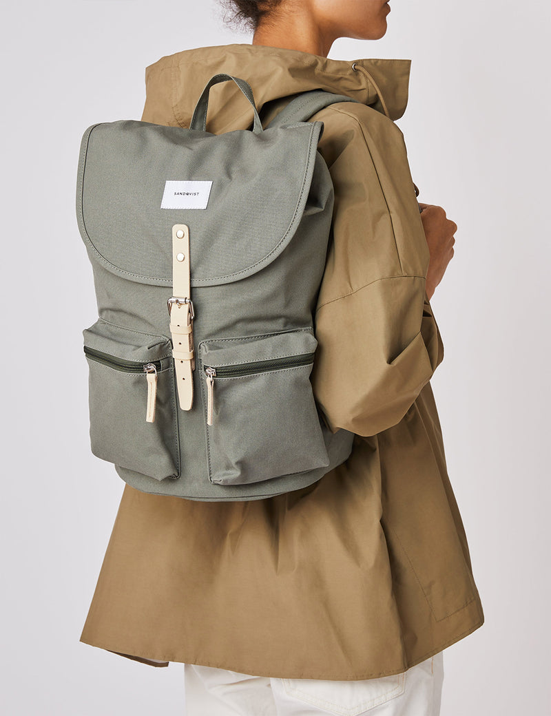 Sandqvist Roald Backpack - Dusty Green/Natural Leather
