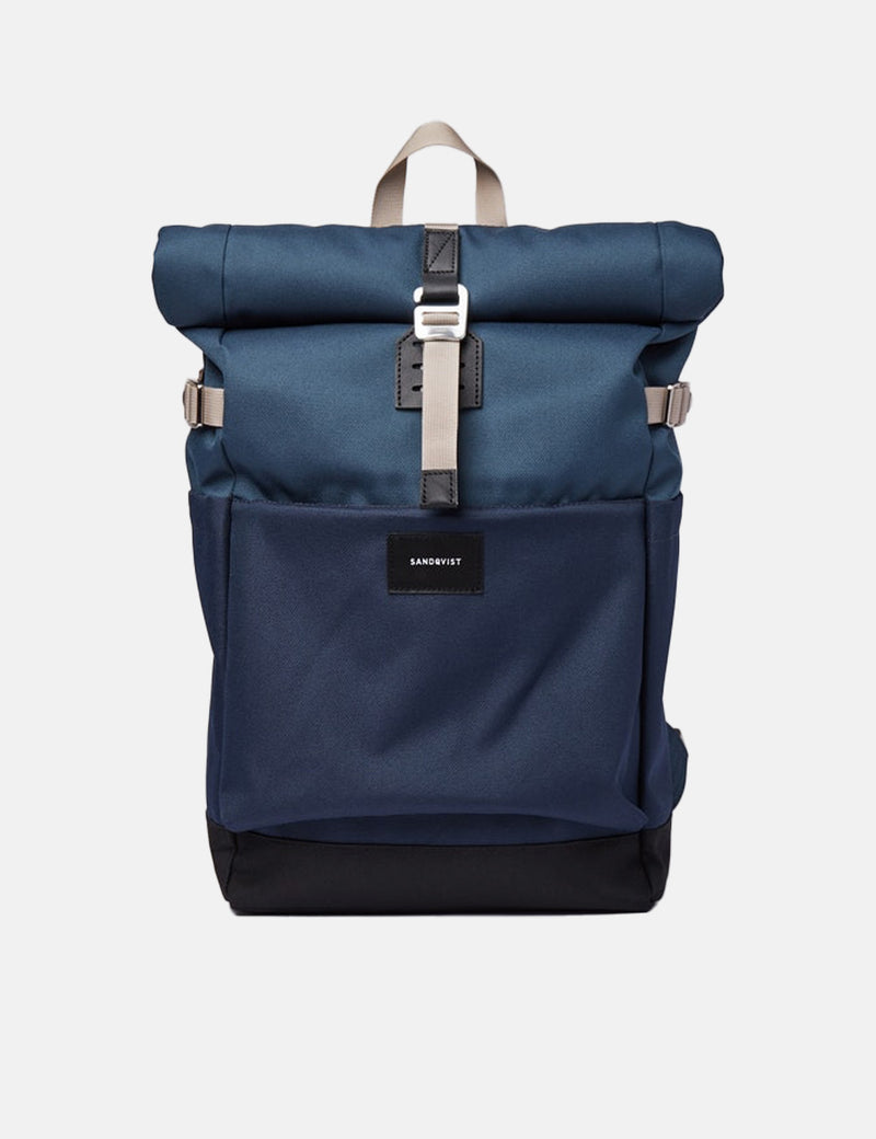Sandqvist Ilon Rolltop Backpack (Poly Recyclé) - Bleu Acier/Bleu Marine