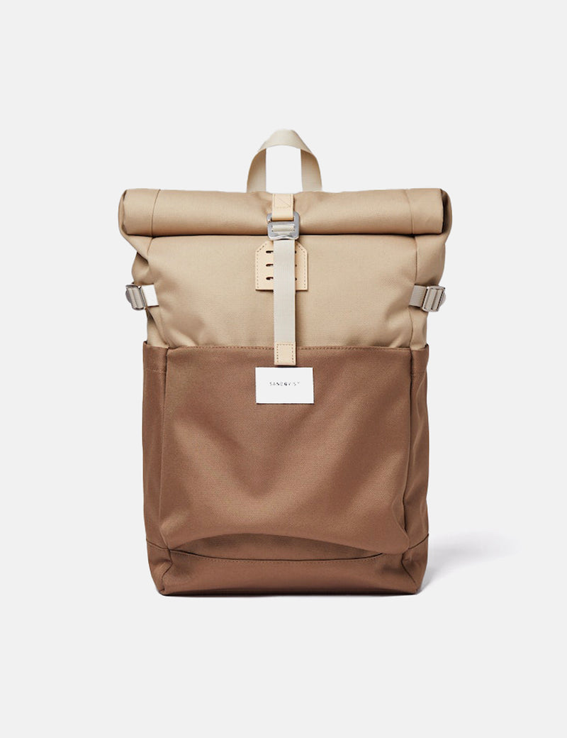 Sandqvist Ilon Rolltop Backpack (Recycled Poly) - Multi Brown/Natural Leather