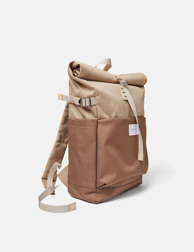 Sandqvist Ilon Rolltop Backpack (Recycled Poly) - Multi Brown/Natural Leather