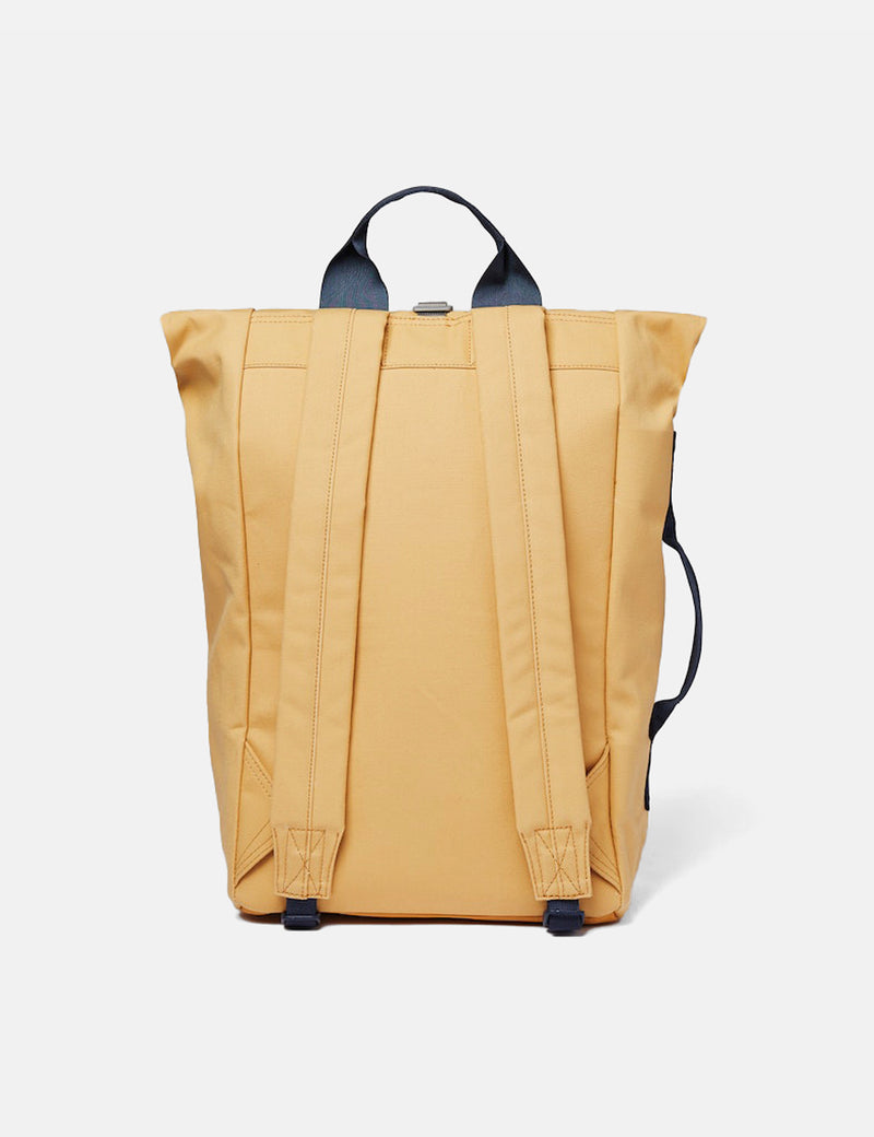 Sandqvist Dante Rolltop Backpack (Vegan) - Yellow Leaf/Navy Blue