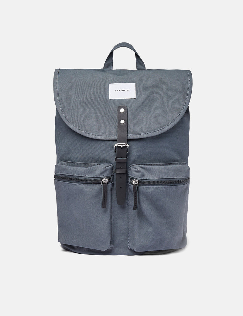 Sandqvist Roald Backpack (Organic/Recycled) - Dark Slate/Black Leather