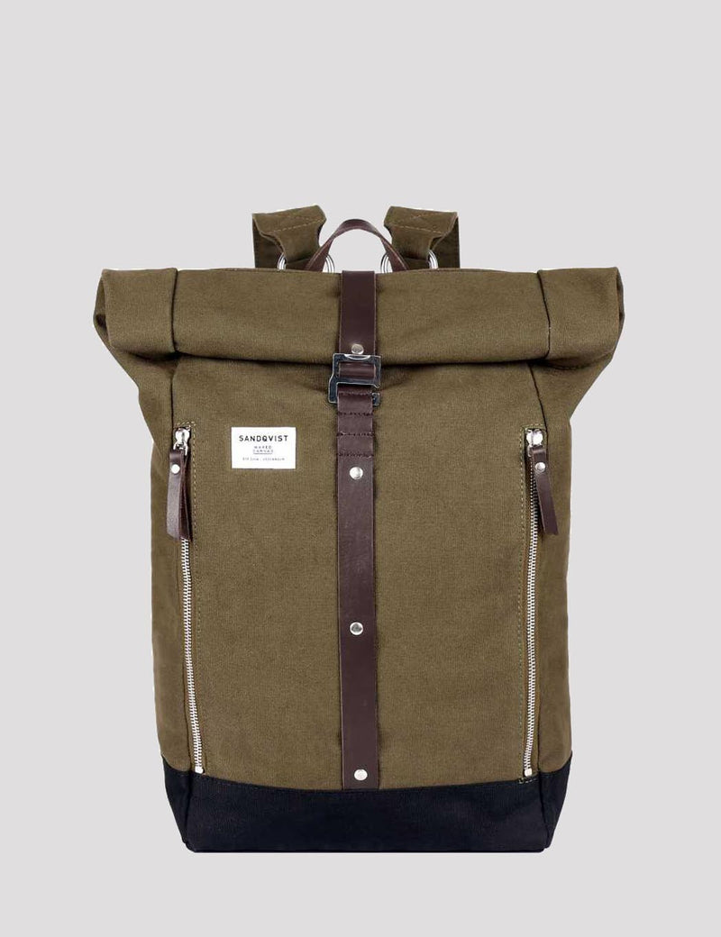 Sandqvist Rolf Rolltop Backpack (Canvas) - Waxed Olive
