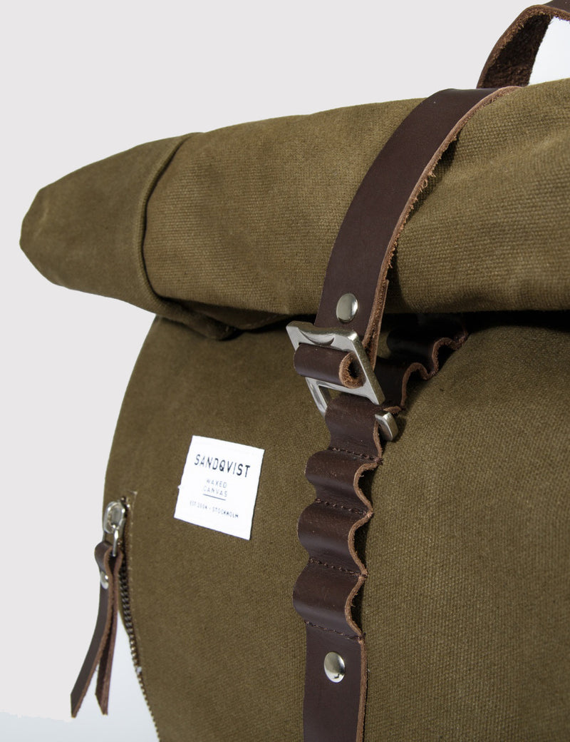 Sandqvist Rolf Rolltop Backpack (Canvas) - Waxed Olive