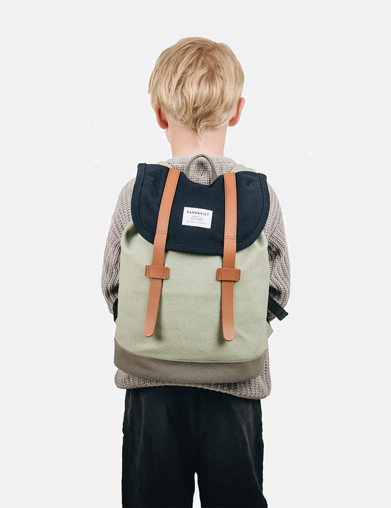 Sandqvist Stig Mini Backpack (Canvas) - Blue/Sage/Grey
