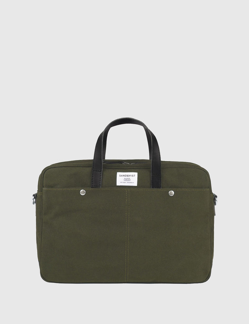Sandqvist Mats Waxed Briefcase (Canvas) - Olive Green