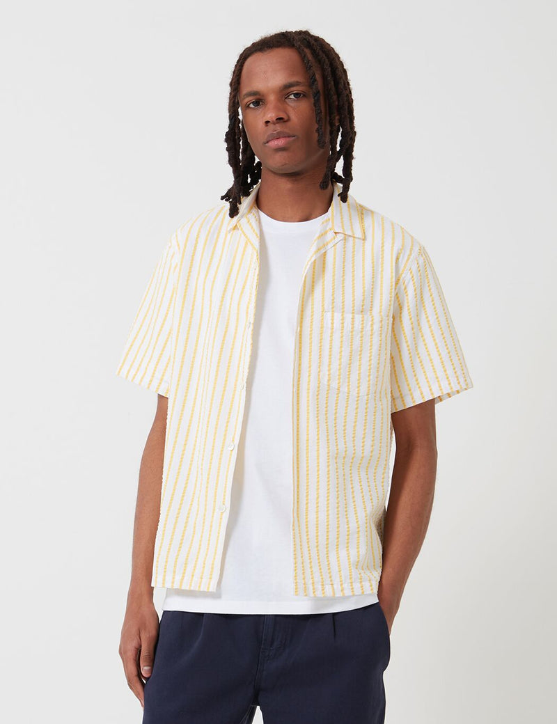 Portuguese Flannel Rayures 셔츠 (스트라이프)-화이트/옐로우