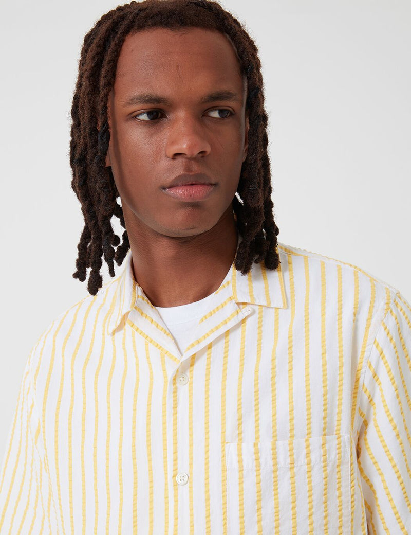 Portuguese Flannel Rayures 셔츠 (스트라이프)-화이트/옐로우