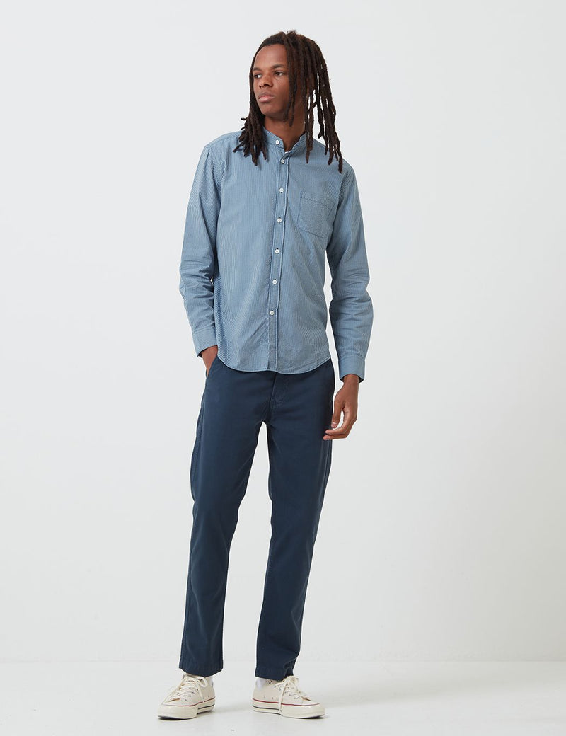 Portuguese Flannel Mao Grandad Collar Shirt - Light Blue