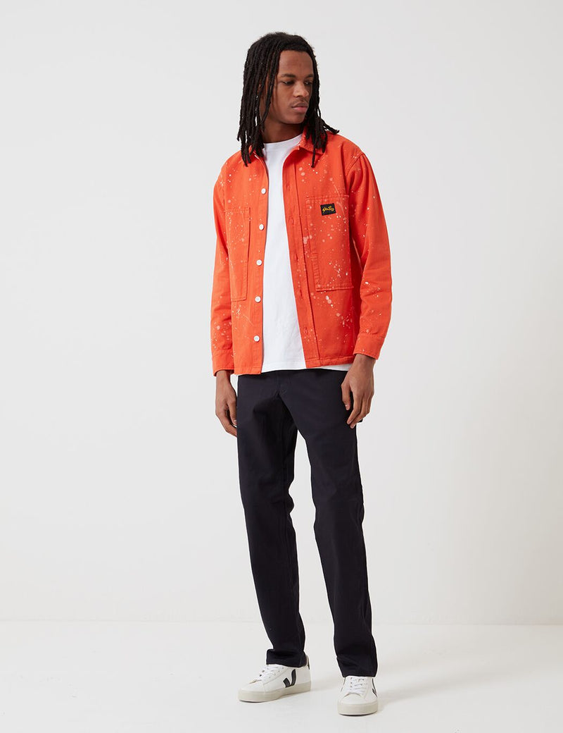 Stan Ray Prison Shirt (Bleach Splatter) - Coral Red