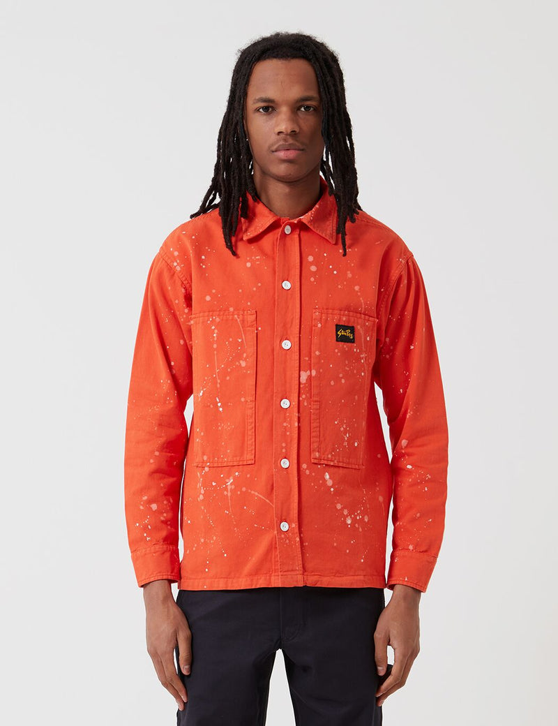 Stan Ray Prison Shirt (Bleach Splatter) - Coral Red