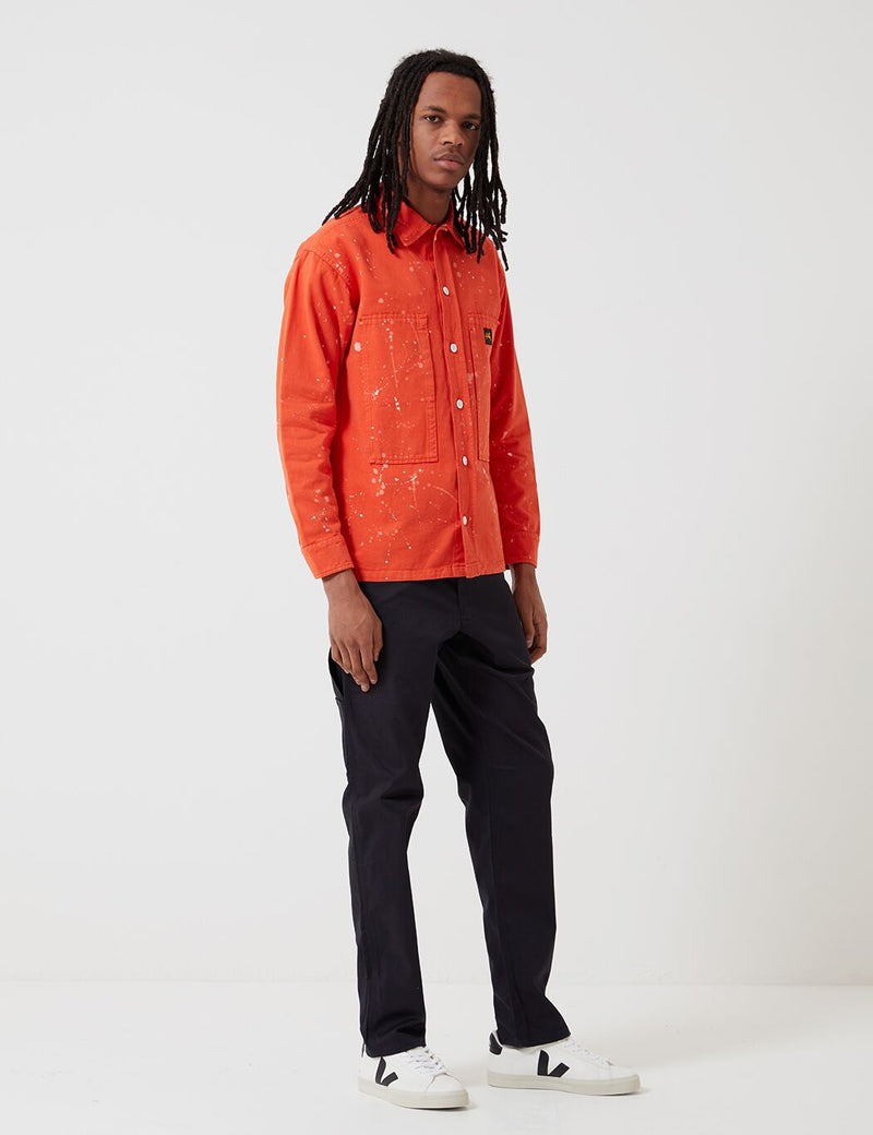 Stan Ray Prison Shirt (Bleach Splatter) - Coral Red