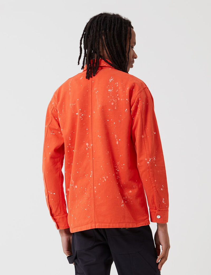 Stan Ray Prison Shirt (Bleach Splatter) - Coral Red