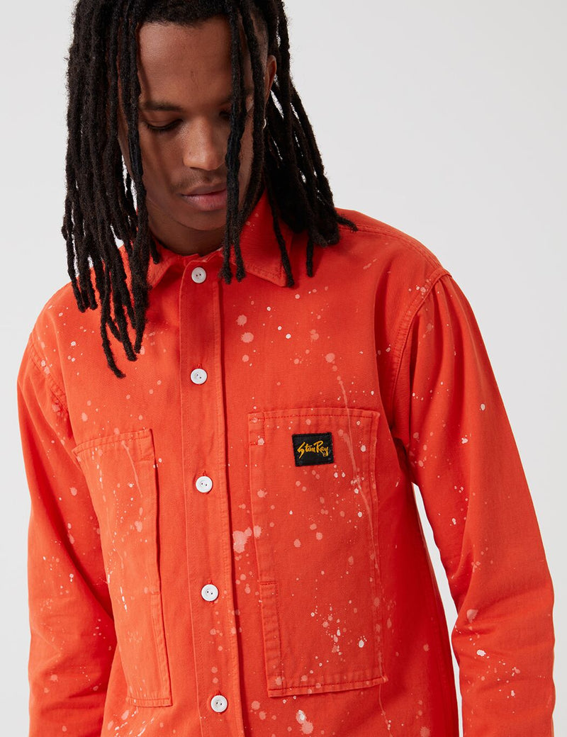 Stan Ray Prison Shirt (Bleach Splatter) - Coral Red