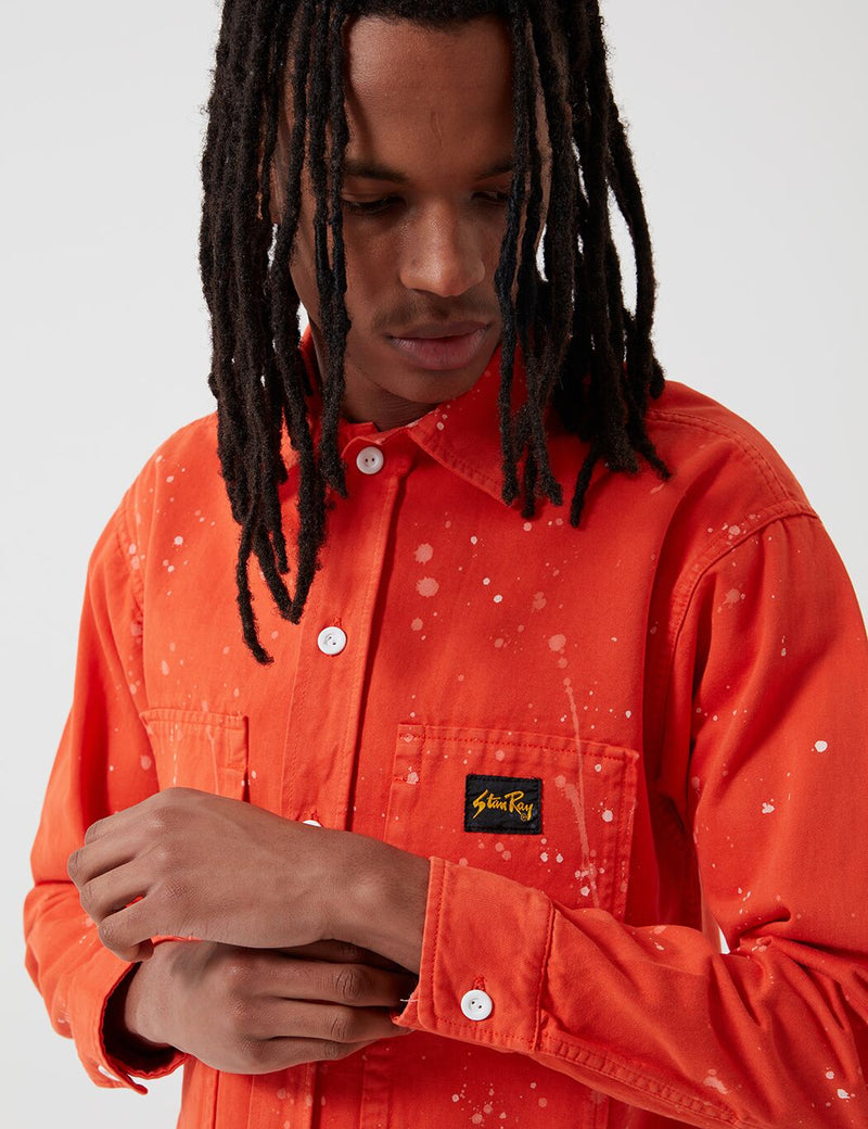 Stan Ray Prison Shirt (Bleach Splatter) - Coral Red