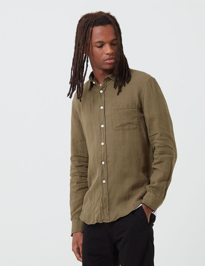 Portuguese Flannel Linen Shirt - Olive Green