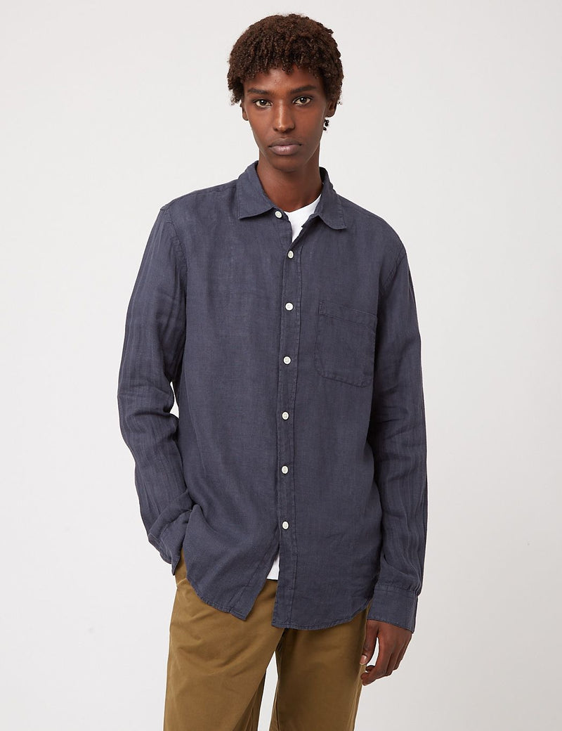 Portuguese Flannel Linen Shirt - Navy Blue