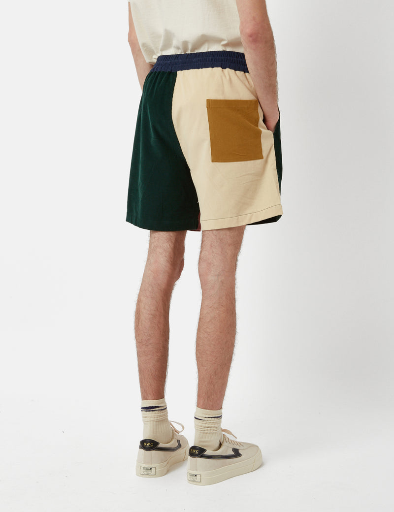 Portuguese Flannel Patchwork Cord Shorts - Green/Blue/Pink