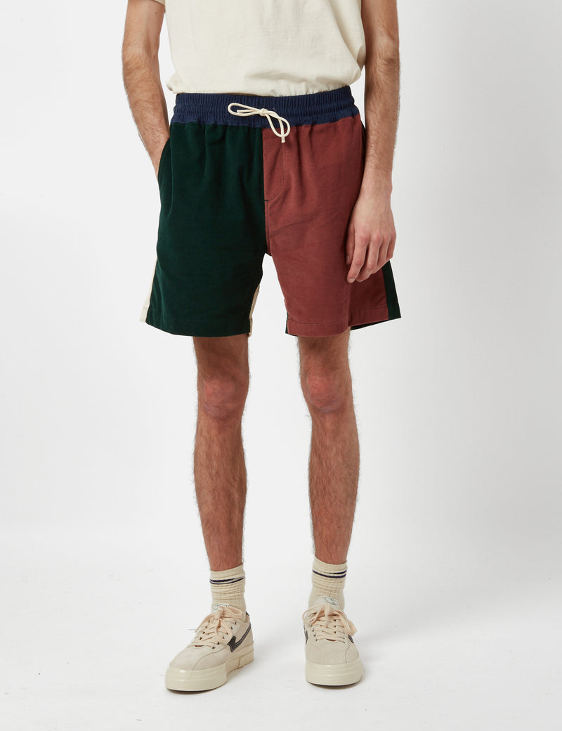 Portuguese Flannel Patchwork Cord Shorts - Green/Blue/Pink