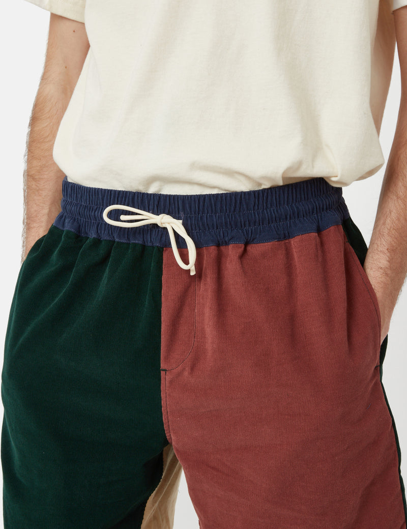 Portuguese Flannel Patchwork Cord Shorts - Green/Blue/Pink