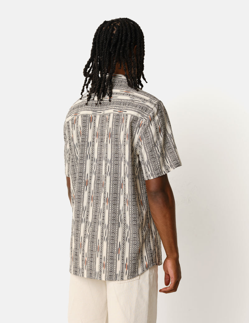 Wax London Didcot Shirt (Aztec Ikat) - Grey/Ecru