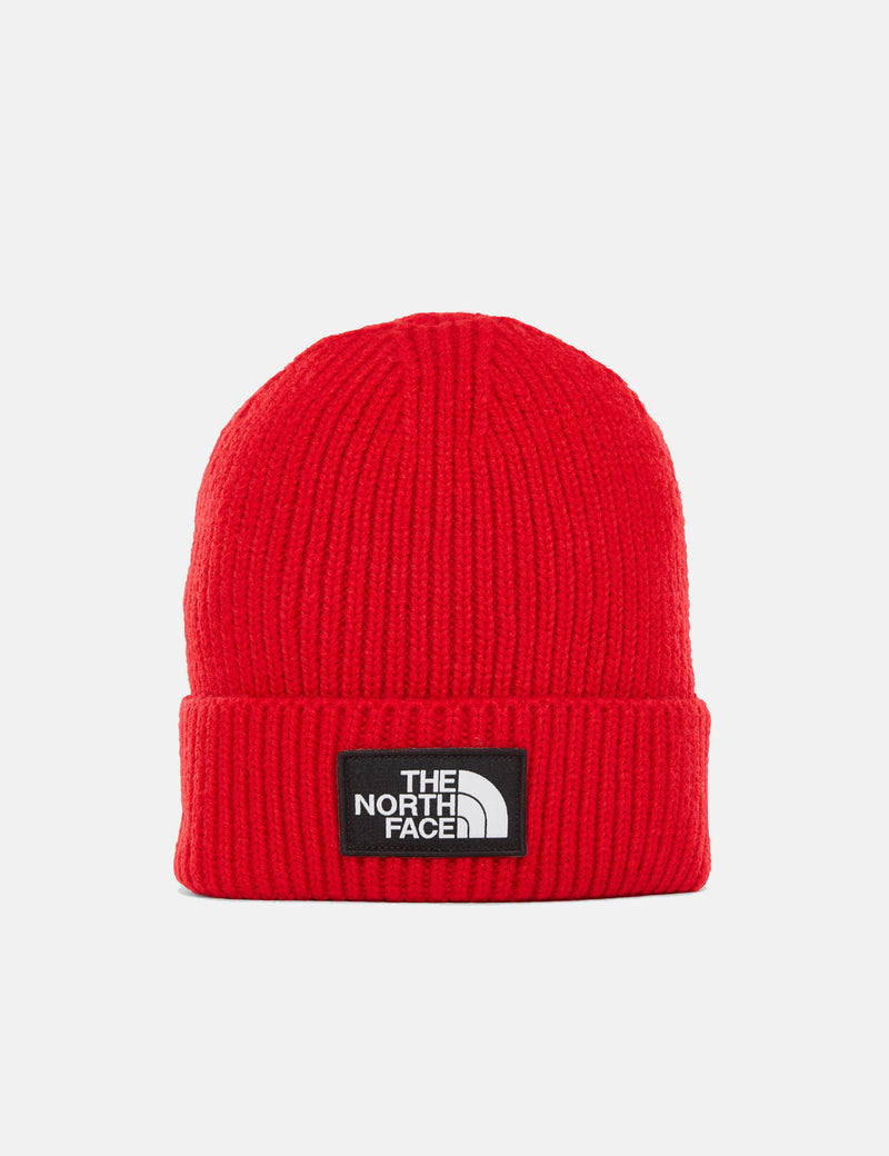 North Face Logo Box Cuff Beanie - Red