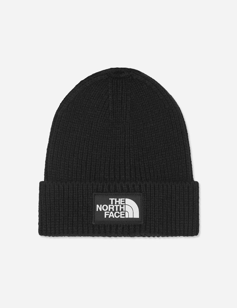 North Face Logo Box Cuff Beanie Hat - Black