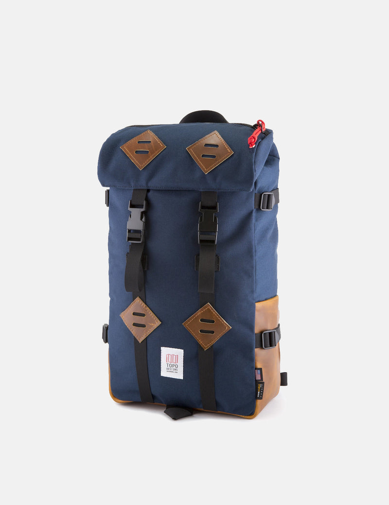 Topo Designs Klettersack Bag (Brown Leather) - Navy Blue