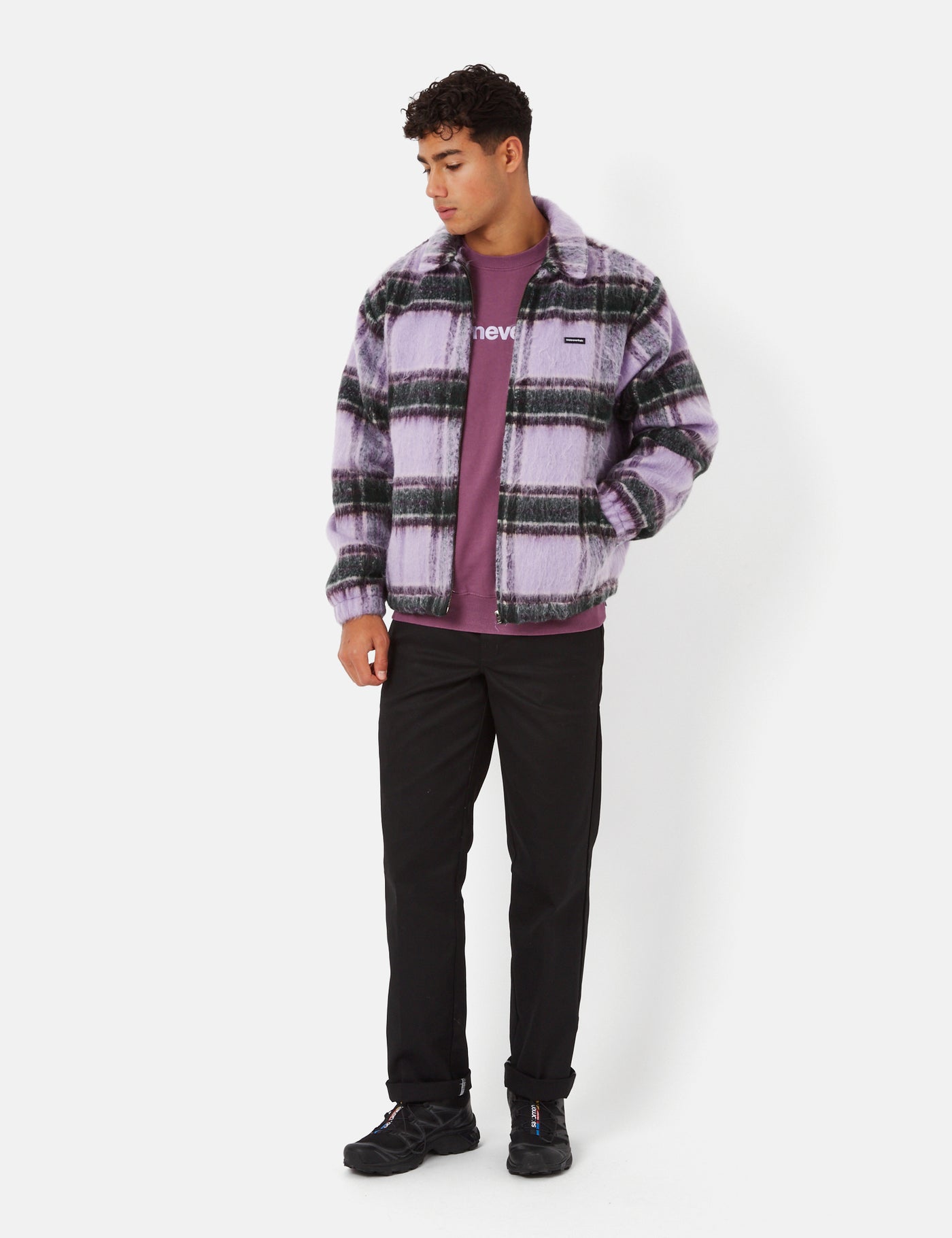 送料無料 百貨店 Thisisneverthat I Purple Lavender - Jacket Zip Check Brushed ジャケット・アウター