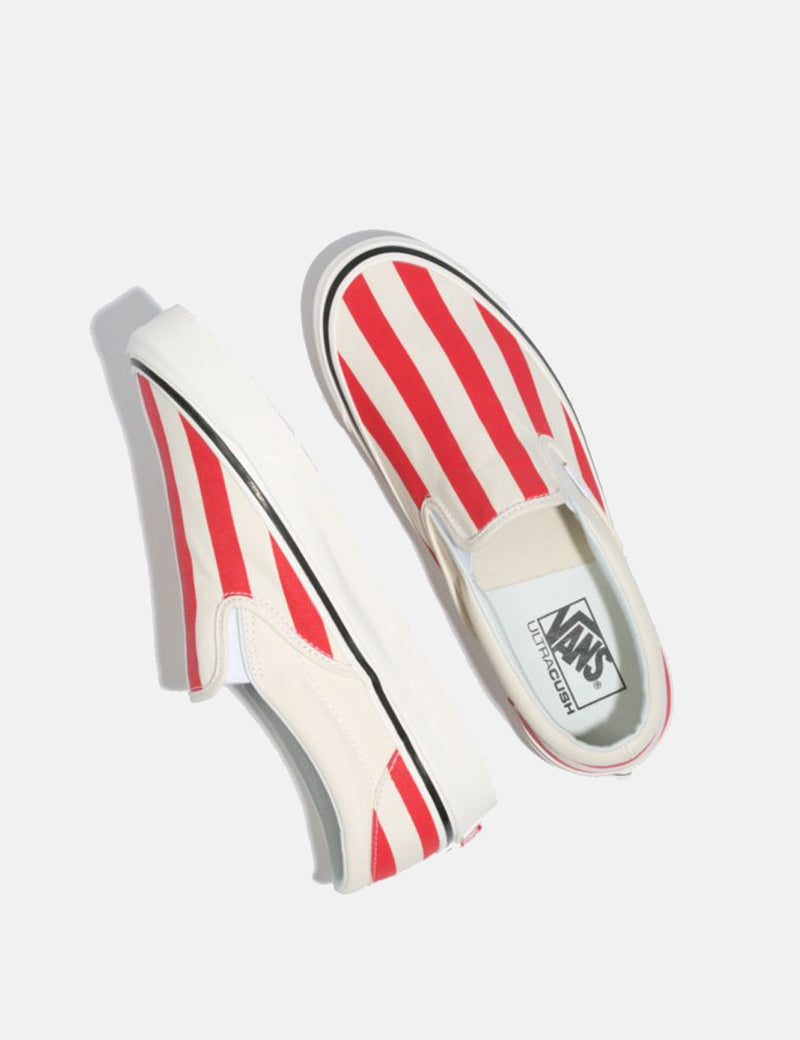 Vans Classic Slip-On 98 DX (Canvas) - White/OG Red/Big Stripes