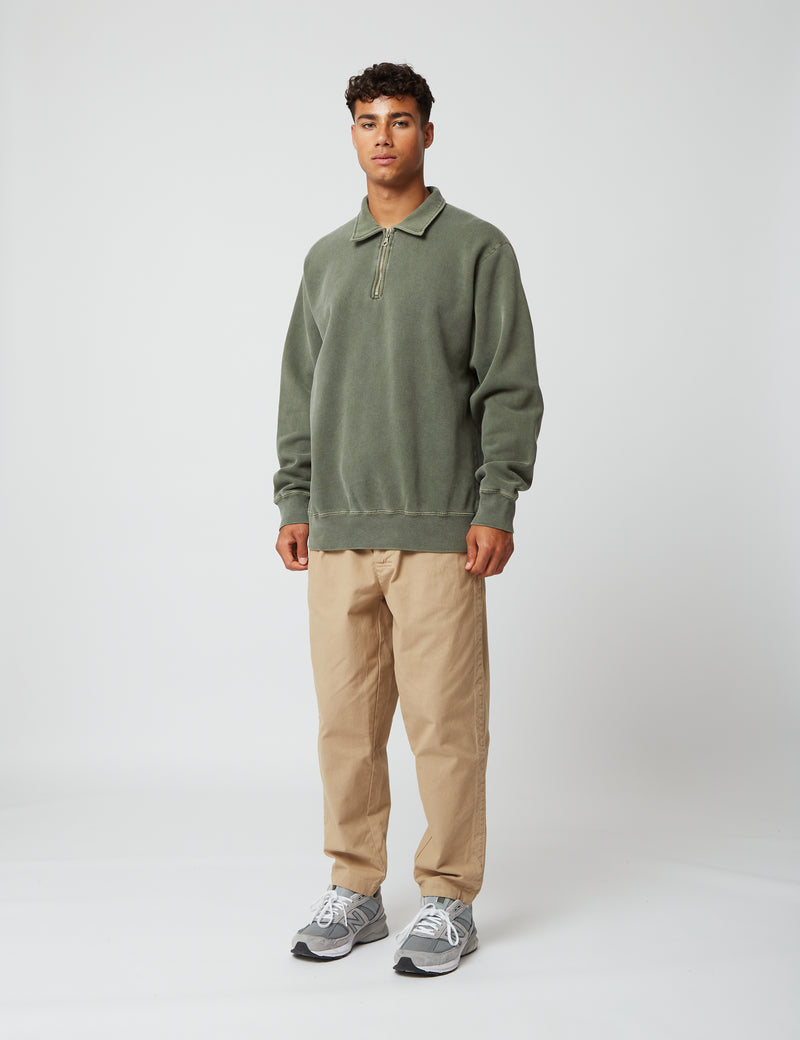 Bhode Pigment Dyed 1/4 Zip Sweat (Biologique/Origine Canada, 16 oz) - Sauge poussiéreuse