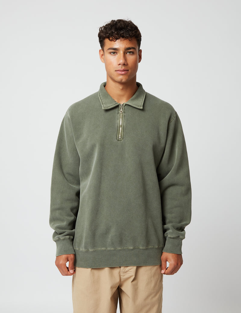 Bhode Pigment Dyed 1/4 Zip Sweat (Biologique/Origine Canada, 16 oz) - Sauge poussiéreuse