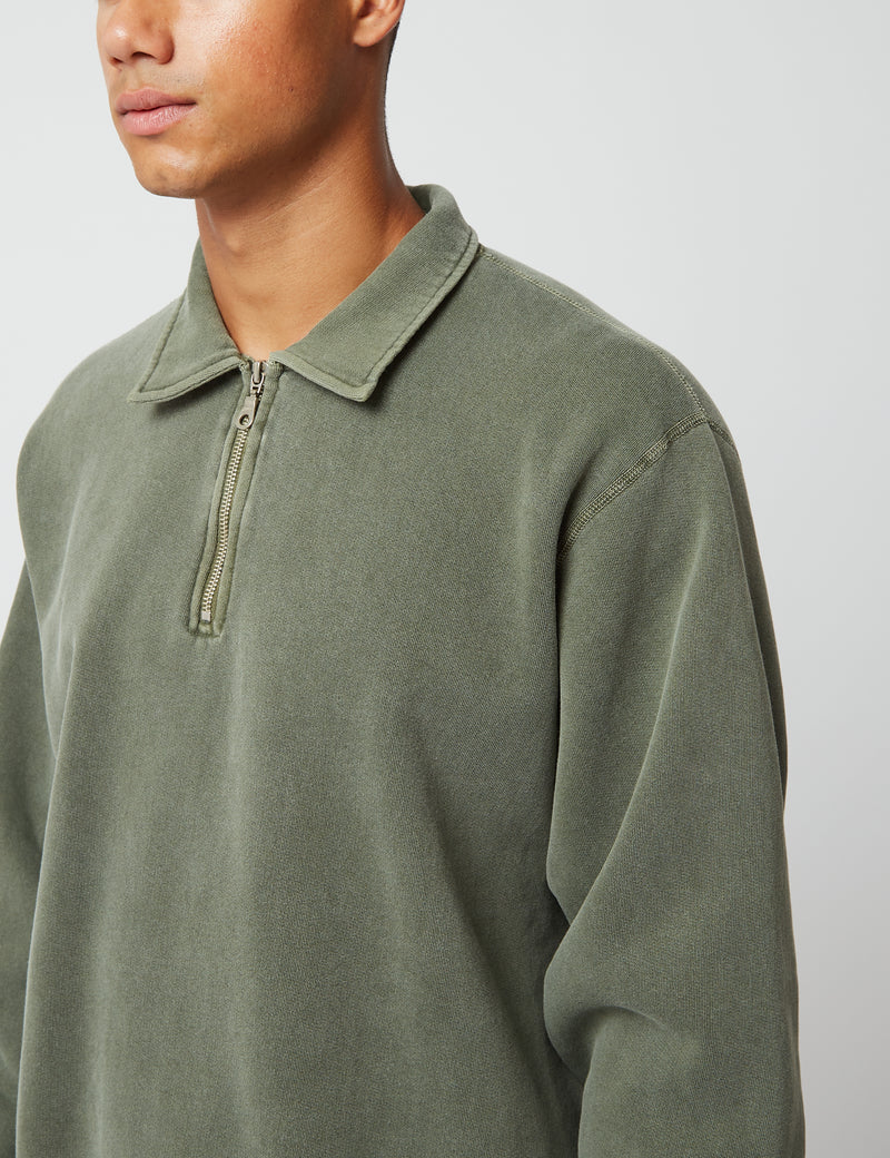 Bhode Pigment Dyed 1/4 Zip Sweat (Biologique/Origine Canada, 16 oz) - Sauge poussiéreuse