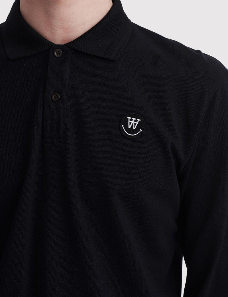 Wood Wood George Long Sleeve Polo Shirt - Dark Navy